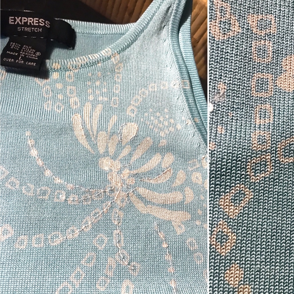 Express Aqua Stretch Sleeveless Beaded Top